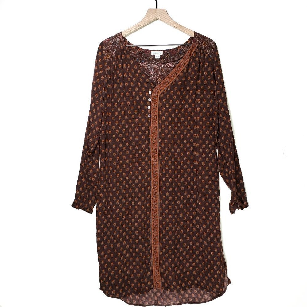 Sundance Medallion Print Shift Dress S Brown Rust Tunic Loose Boho